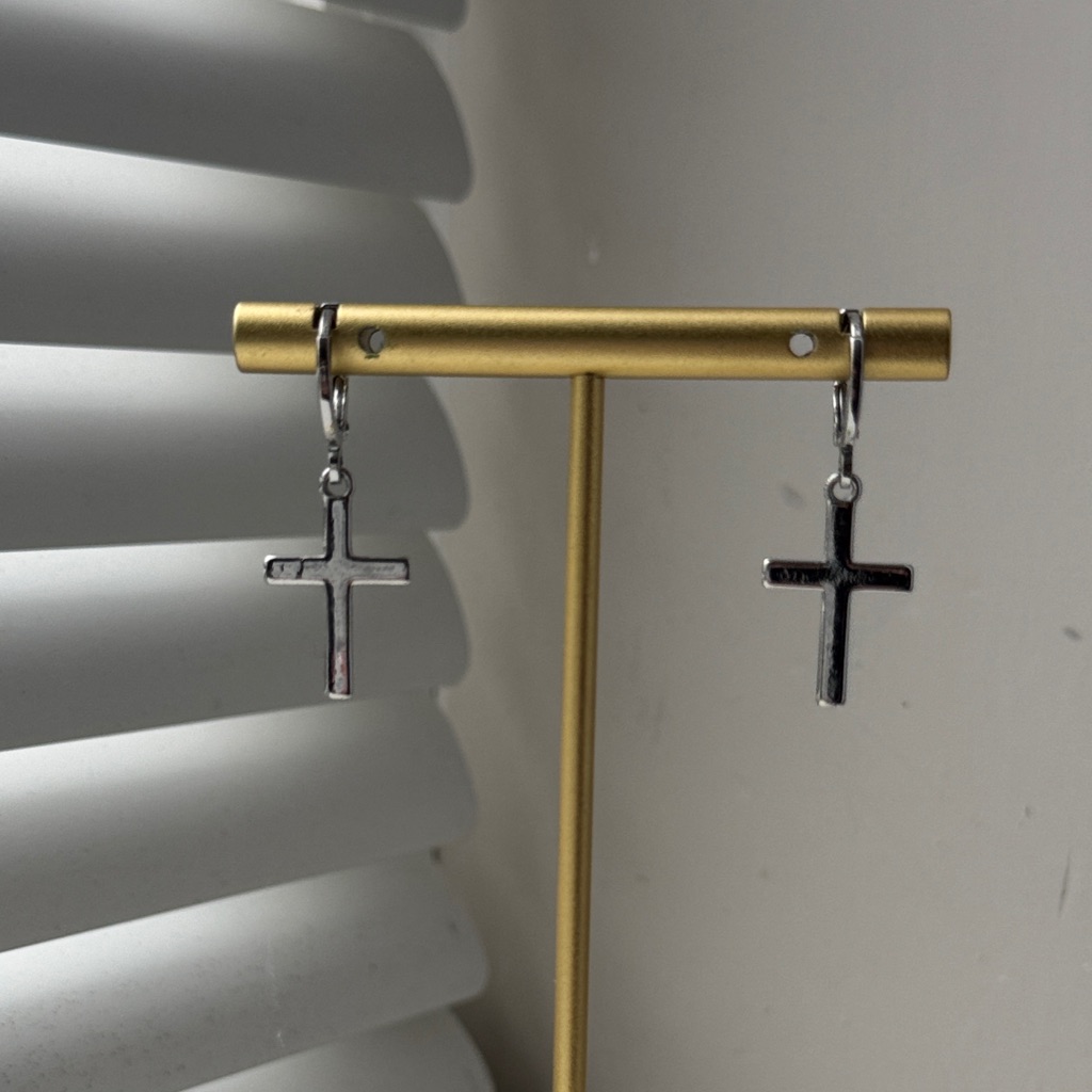 Pretty Bird Silver Cross Hoop Dangly Earrings 25$